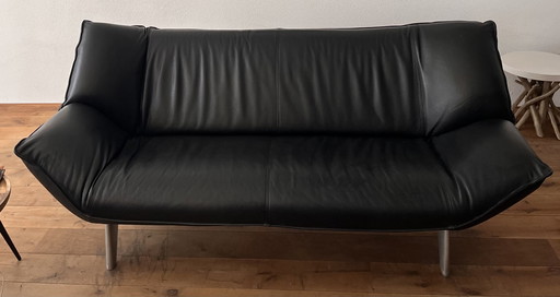 Zwarte leren Leolux bank Tango, 2,5 Zita