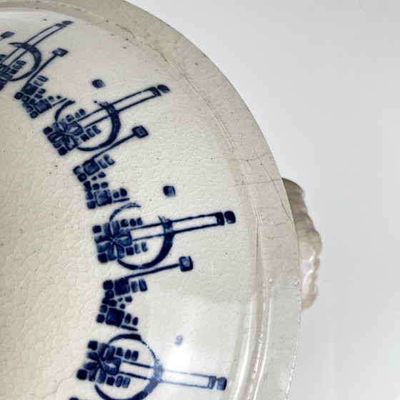 Antica bouillotte / cocotte in gres di Saint Uze, decoro blu, inizio XX secolo – Stoviglie, Ceramica (photo 13 of 14)