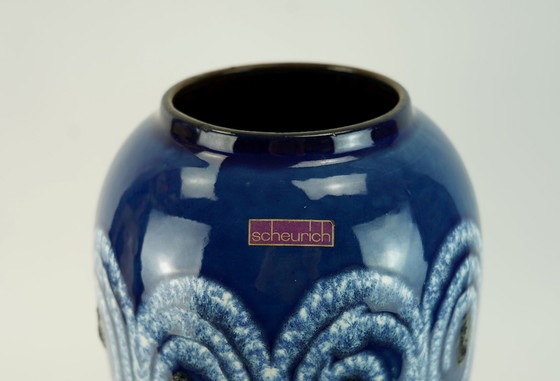 Image 1 of scheurich mid century ceramic VASE shades of blue white swirl pattern fat lava model no. 546-41