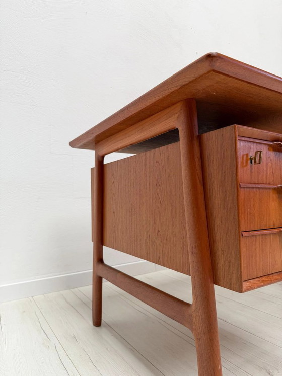 1960s Vintage Danish Design Teak Desk Model 75 by Gunni Omann for Omann Jun, Wood, Brown, Mid Century Modern (photo 4 of 17)