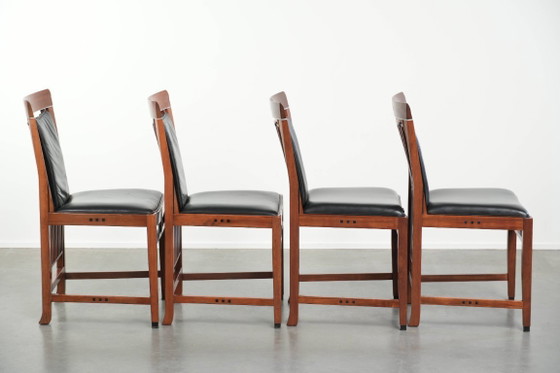 4x elegant black cowhide leather and wood Art Deco dining chair by Schuitema from the Decoforma series (photo 3 of 17)