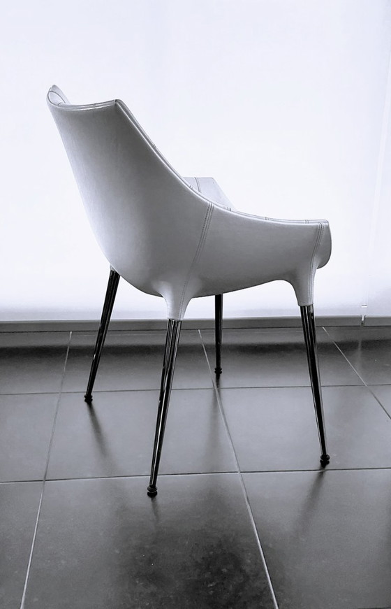 Set of 4 Dining chairs, white with chrome legs, Cassina, Metal, Leather, Modern (photo 5 of 7)