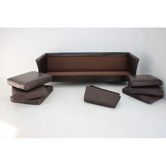 Image 1 of Vintage 3 seater sofa in brown leather, Denmark 1970