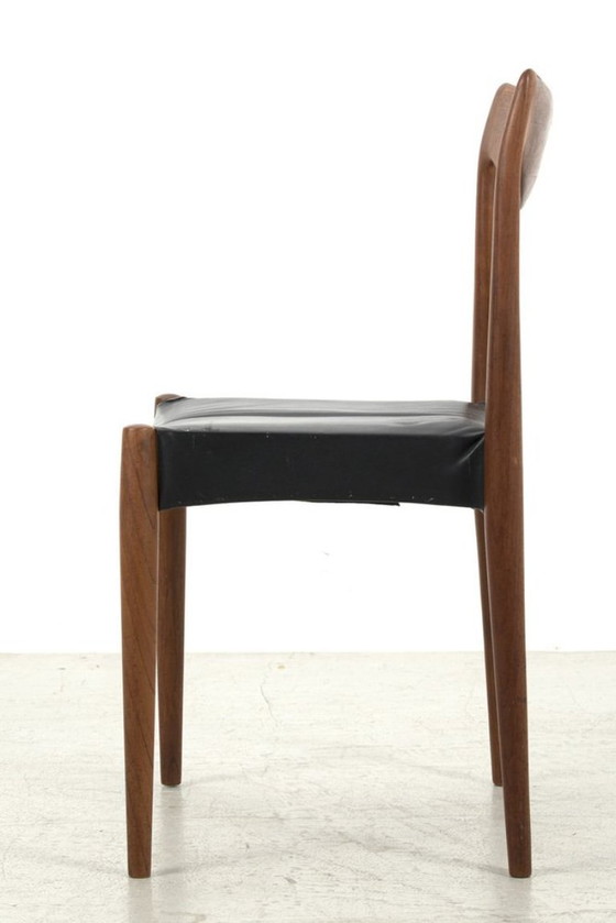 4 Bambi Dining chairs mid-century Teak Gustav Bahus Norway, Wood, Leather, Black (photo 4 of 9)