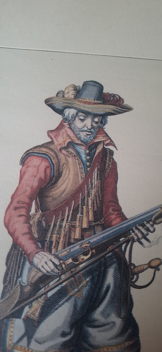 Image 1 of Satz von 4 antiken, handkolorierten Kupferstichen nach Jacob de Gheyn II – Rheinmetall-Edition