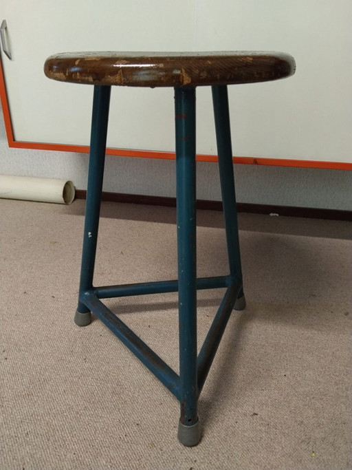 Authentic Vintage Industrial School Stool / Practical Stool – 1960s/1970s – krukjes, Metal, Wood