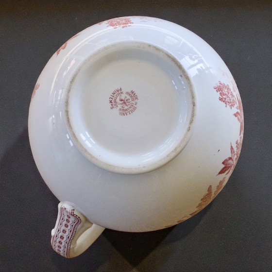 Image 1 of Large 19th-century Dutch ironstone jug signed Maestricht, "Spring" collection