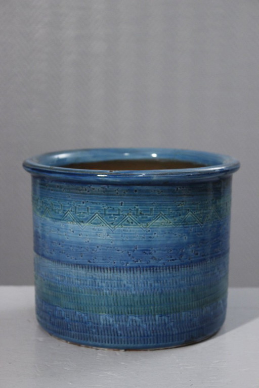 Grand cache pot Rimini Blu céramique vintage style Aldo Londi Bitossi 1970s