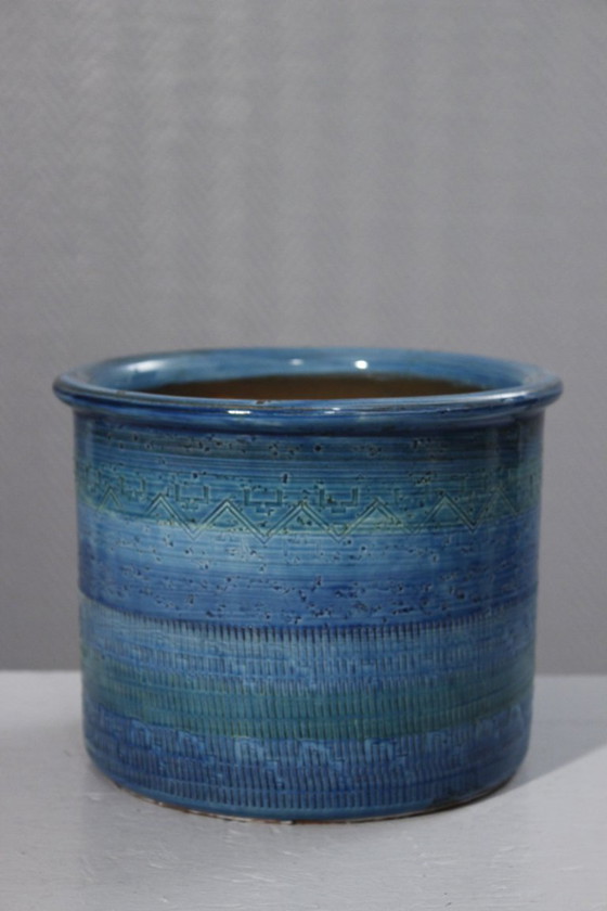 Image 1 of Grand cache pot Rimini Blu céramique vintage style Aldo Londi Bitossi 1970s