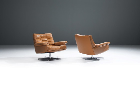 Image 1 of Schitterende DS-P lederen draaistoelen van Robert Haussmann - De Sede Swiss
