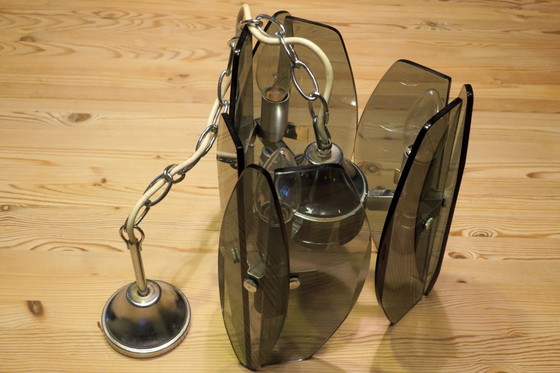 Image 1 of Lámpara colgante italiana de mediados de siglo con 9 cristales facetados