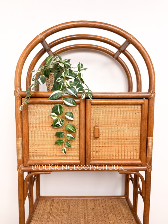 Image 1 of Vintage rattan bamboo manou arched cabinet with doors