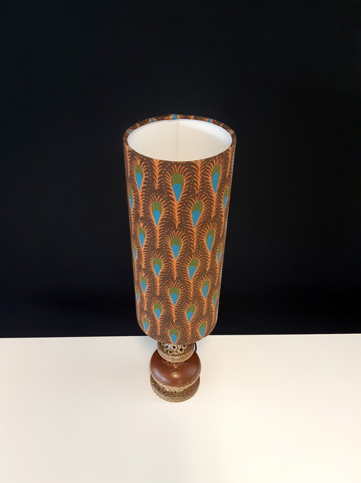 Unique ceramic vintage Herda lamp base with handmade lampshade with botanical print