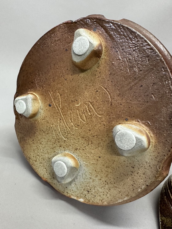 Image 1 of Pot à couvercle sculptural en grès cuit au feu de bois - Hein Severijns - Signé - Unica (28 cm)