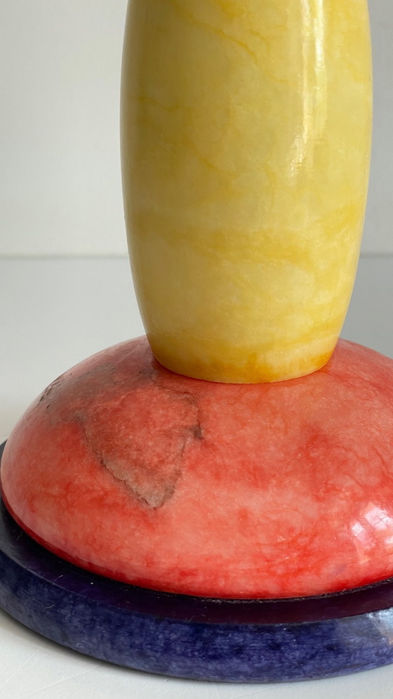 Image 1 of LAMPE Pierre d'ALBATRE Blue, Yellow and Red 80s