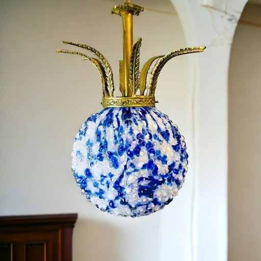 Giant blue Murano glass art pendant lamp