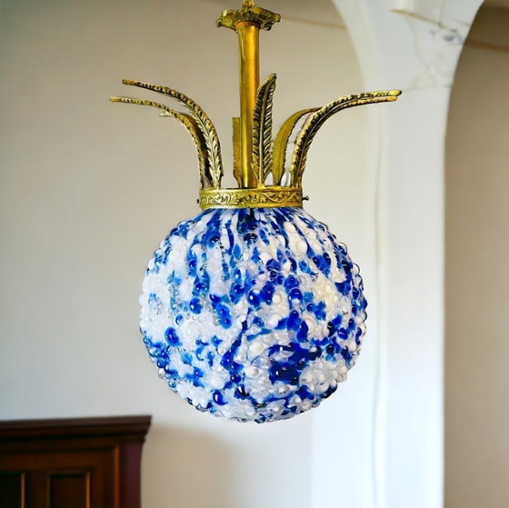 Image 1 of Lampada a sospensione gigante in vetro di Murano blu