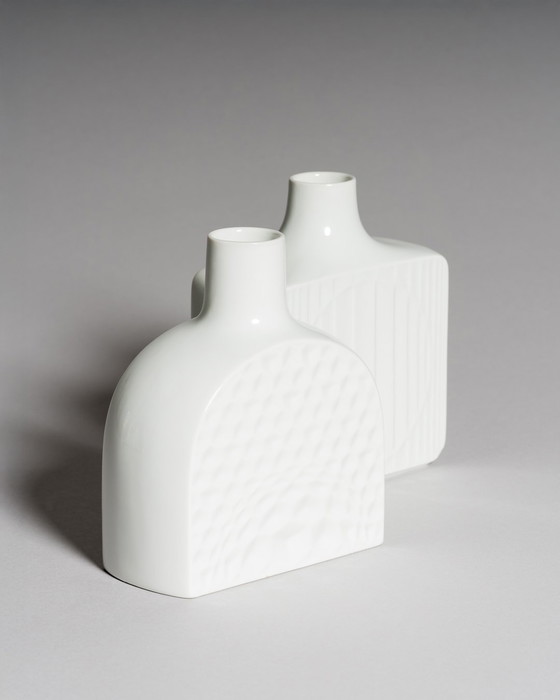 Image 1 of Architectural Pairing: Two White Porcelain Vases by Fürstenberg, West Germany, 1970s