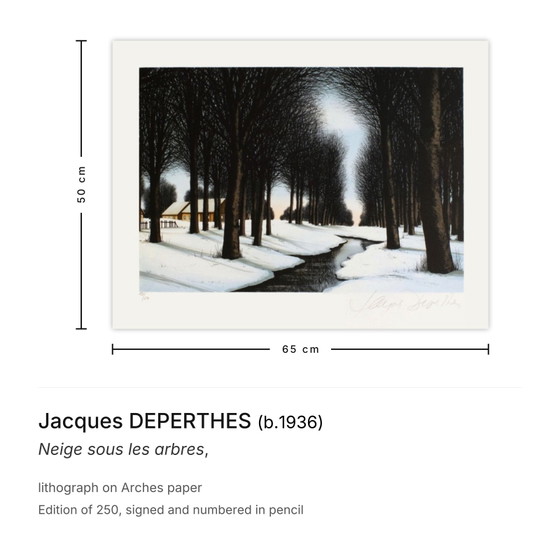 Jacques Deperthes Signed Lithograph Neige Sous Les Arbres – Lithographs & prints, Paper (photo 3 of 5)