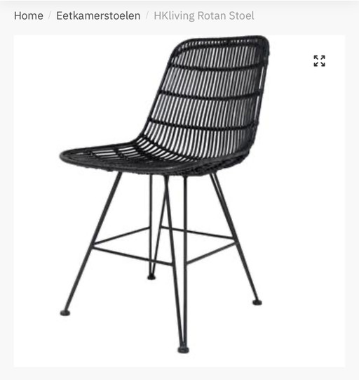 HKliving Rotan Stoel Zwart – eetkamerstoelen, Metal, Rattan (photo 2 of 5)