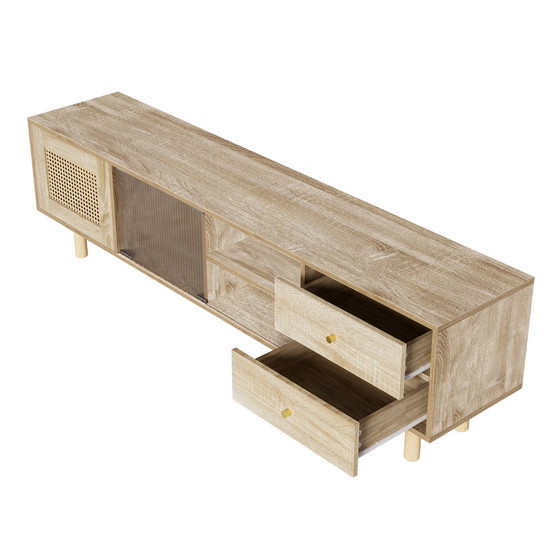 Image 1 of Urban Meuble TV-meubel in houtlook van rotan en glas met lades 172*35*48 cm