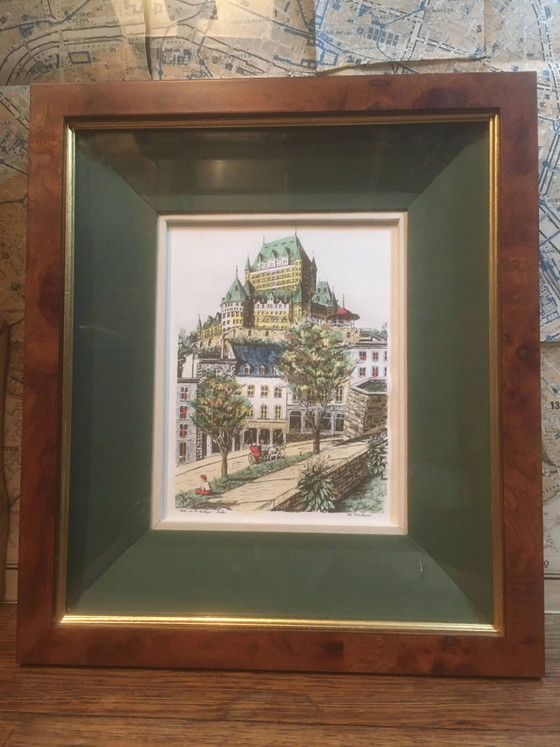 Château de Frontenac encadré, Lithographie de Québec – Décorations murales, Paper, Vintage (photo 2 of 6)