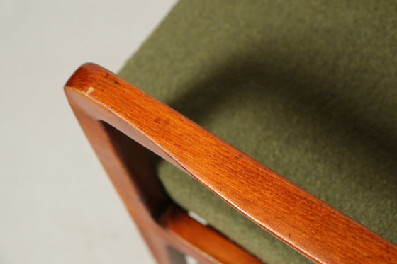 Image 1 of Mid Century Fauteuil Vintage Groen Boucle Kussen Houten Lounge Stoel, jaren 1980