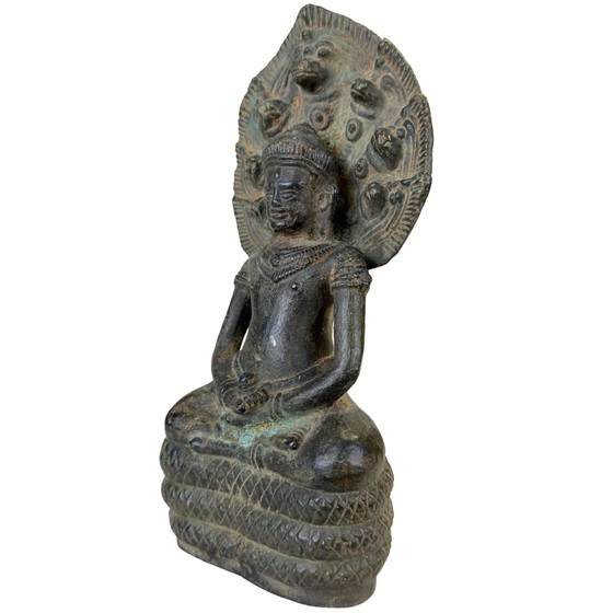 Khmer Naga Buddha Bronze Statue Mucalinda – Solid Bronze – 22 cm – 2.2 kg – Sculpture (photo 7 of 10)