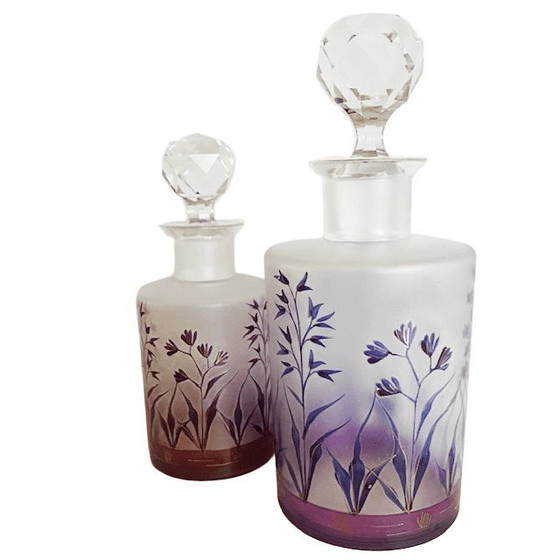 Image 1 of Antieke Moser kristal parfumflesjes set Art nouveau gebrand emaille 19de eeuw