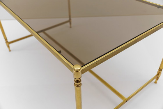 Image 1 of Tavolino da caffè quadrato in vetro dorato e fumé in stile Chiavari, anni '70