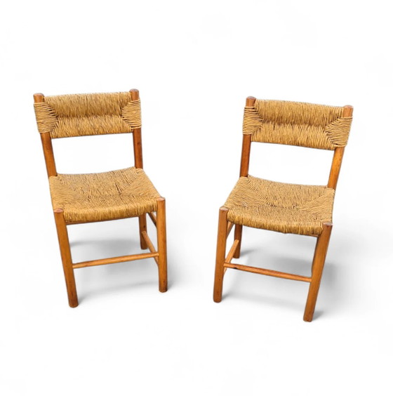 2 x pine wood woven reed dining chairs / France 1950s (photo 27 of 40)