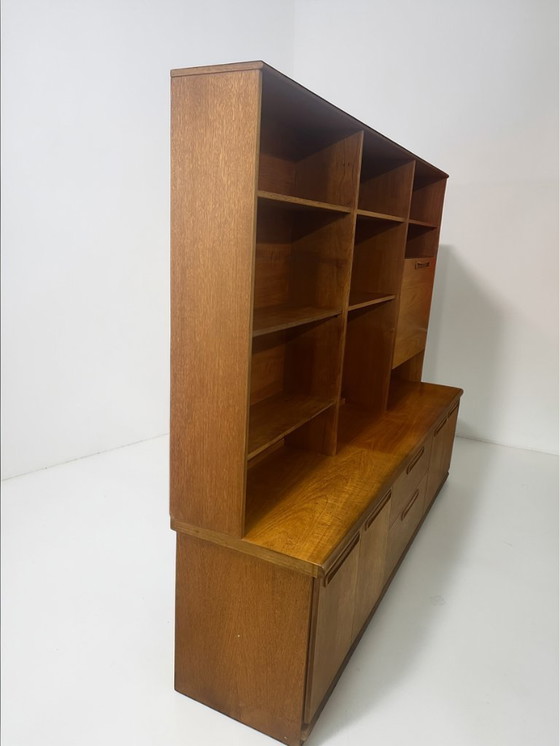 Image 1 of Mid Century Teak Schrankwand, 1960er Danish Style, Vintage Sideboard mit Regalen & Barfach, Modulares Möbel 