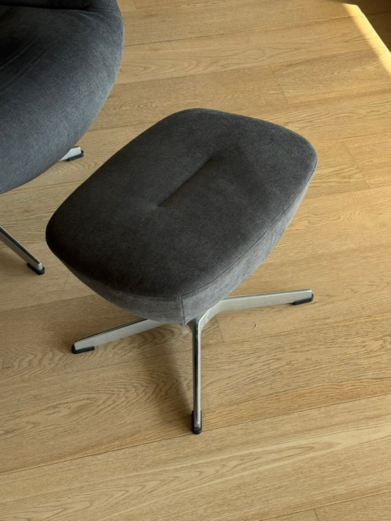 Image 1 of Draaibare design relaxfauteuil met voetensteun (blauwgrijs fluweel)