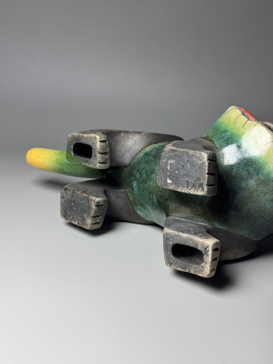 South African Raku Ceramic Lion, African-Inspired Sculpture, Handcrafted Decorative Art, Green (photo 12 of 14)