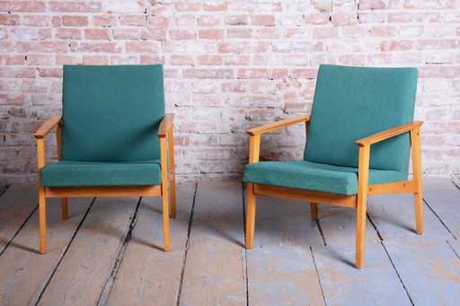 Pair of Restored Mid-Century Armchairs, by Jitona Soběslav, Beech, Czech. 1960s – fauteuils, Textile, Wood (photo 2 of 12)