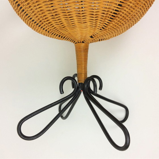 Image 1 of Vintage rattan basket on 4 black lacquered metal legs, 1950