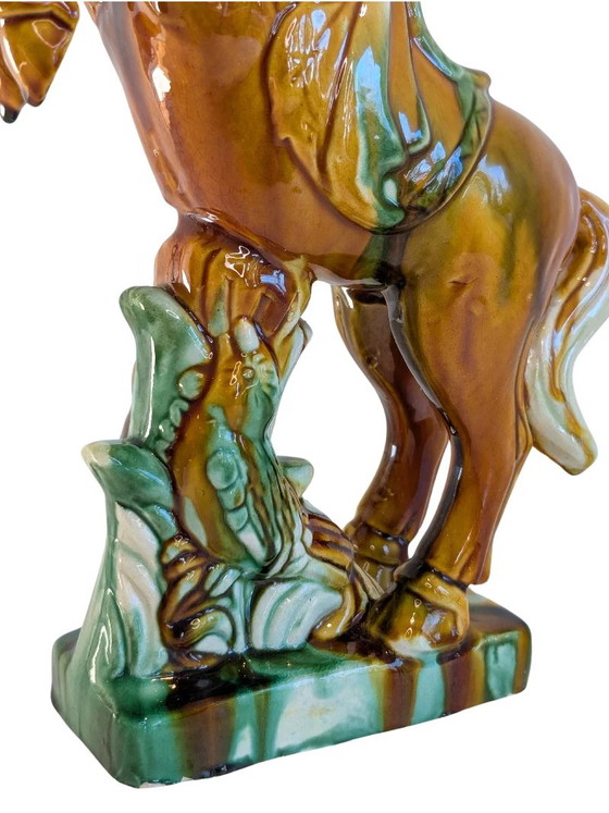 Keramisches Steigendes Pferd – Glänzend Glasierte Bildhauerei – Ceramic (photo 8 of 8)