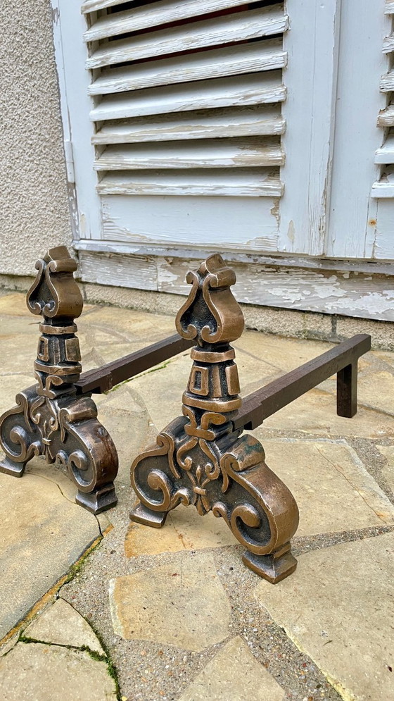 Image 1 of Pair of FOLDING CHENETS Solid Brass VINTAGE