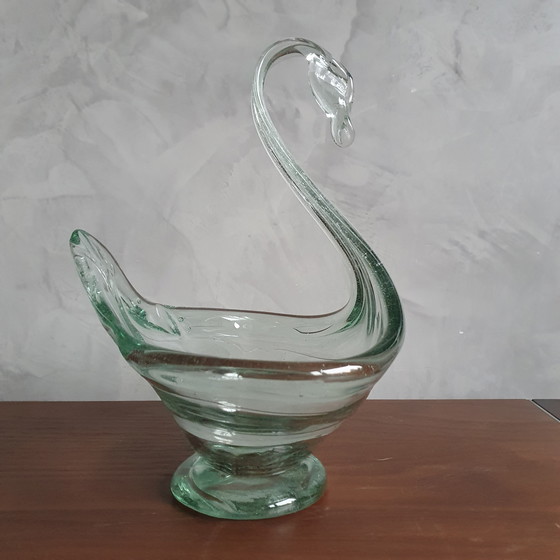 Image 1 of Glass Swan From The 1980s Green Glass