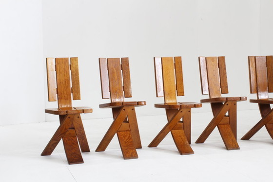 Image 1 of Set van 6 Vintage brutalist eetkamer stoelen jaren 70 Seltz