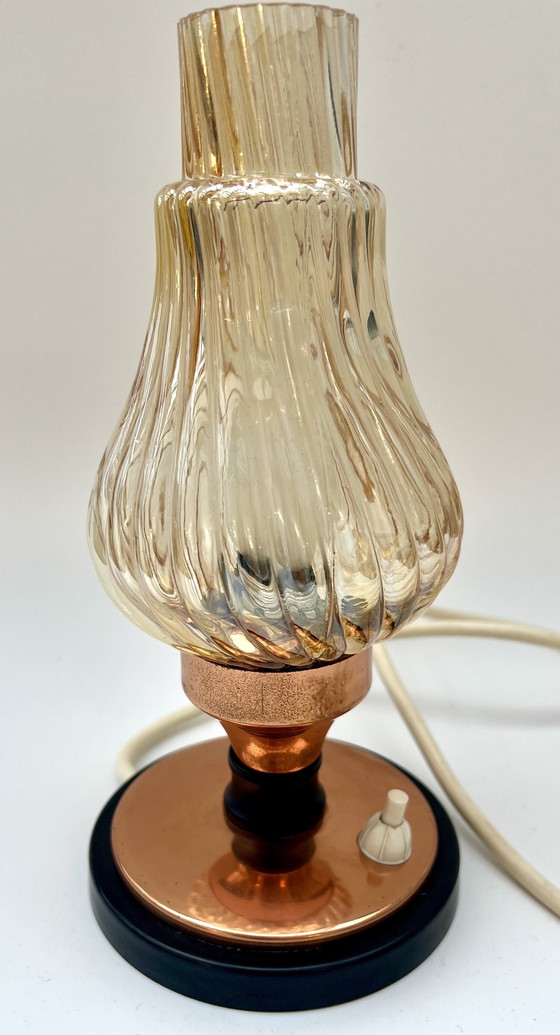 Image 1 of Vintage table lamp with smoked glass – copper & Bakelite – circa 1960s/70s