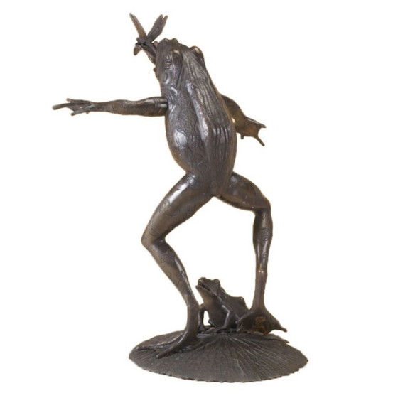 Image 1 of Fontaine grenouille en bronze avec libellule