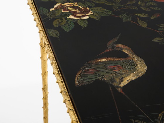 Image 1 of Maison Baguès foliage gilt bronze chinoiserie lacquered side tables 1950s