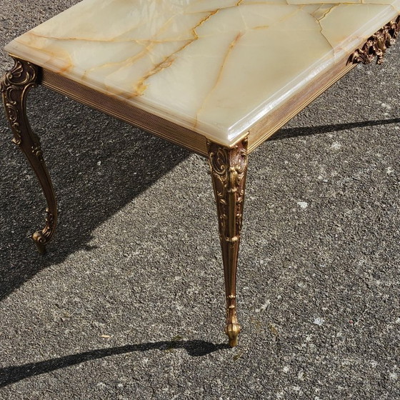 Image 1 of French WHITE Onyx Marble Brass Coffee Table - Style Louis XV 60s