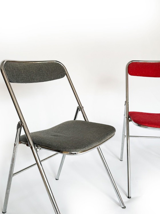 Image 1 of Vintage folding chairs in red & gray