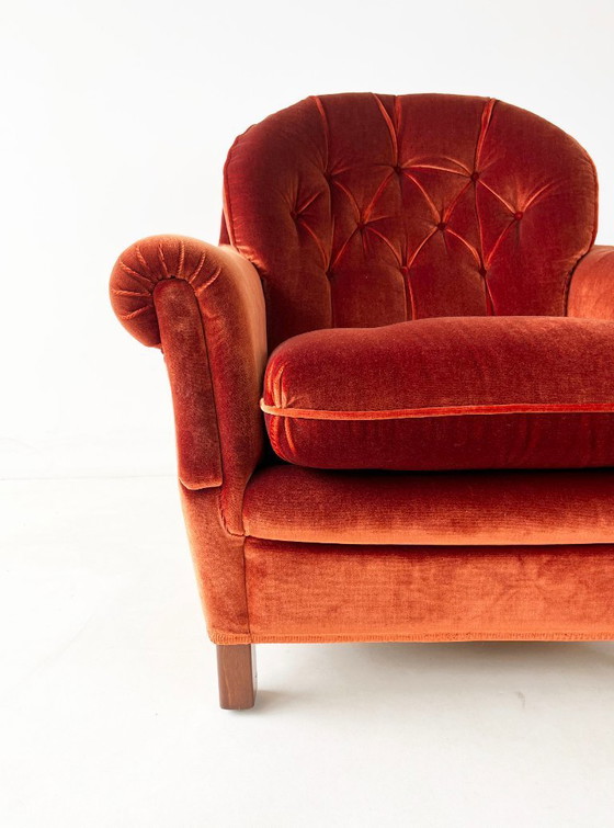 Image 1 of Rust Orange Velvet Armchair
