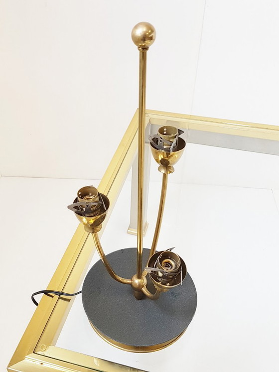 Image 1 of Lampada da tavolo a forma di mughetto, stile rockabilly vintage anni '50, ottone e vetro, anni '50