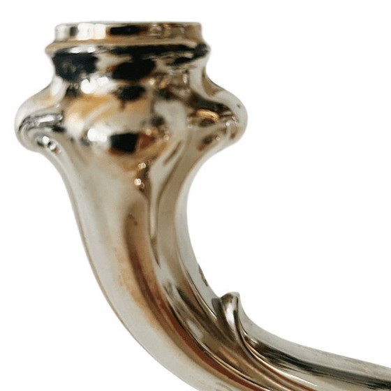 Image 1 of Candeliere tedesco vintage in stile Art Nouveau placcato in argento con doppio braccio, anni '50