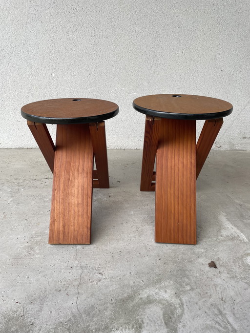 Pair of Suzy Style Design Wood Stools Roger Tallon
