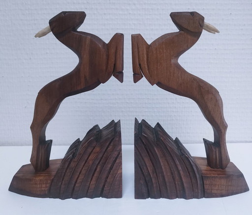 pair of vintage stylized chamois bookends